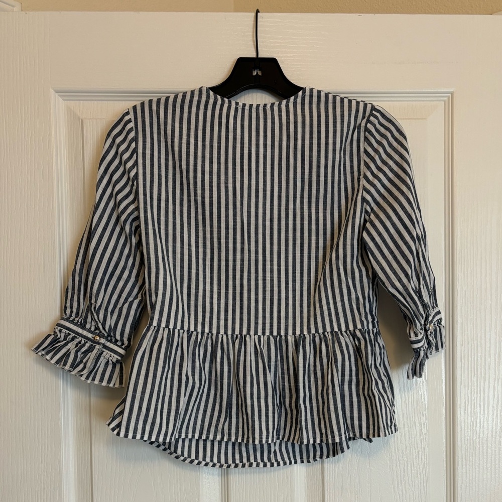 ADELINE Blue and White Striped Blouse with Floral Embroidery - Picture 10 of 12
